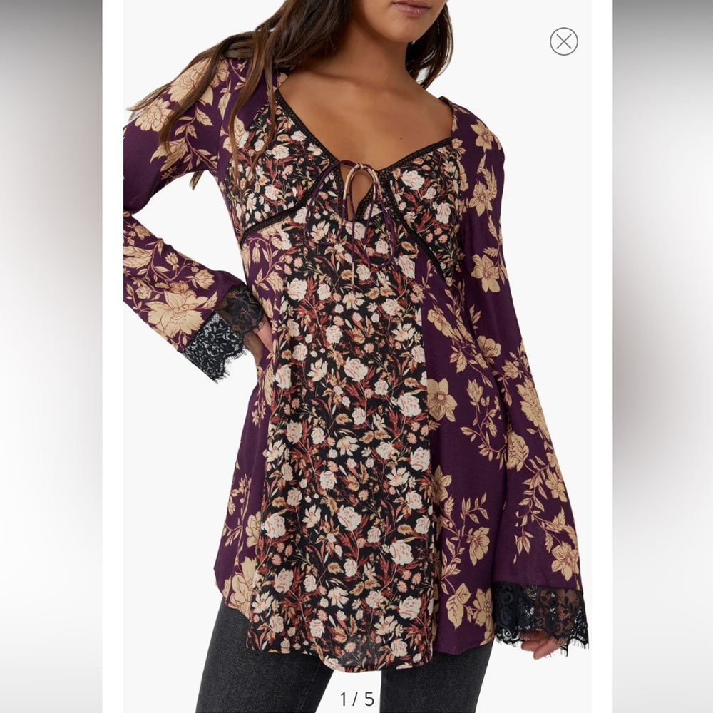 NWT Free People Odette Floral Long Sleeve Tunic